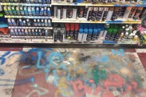 Customers who spray painted all over the floor of a store