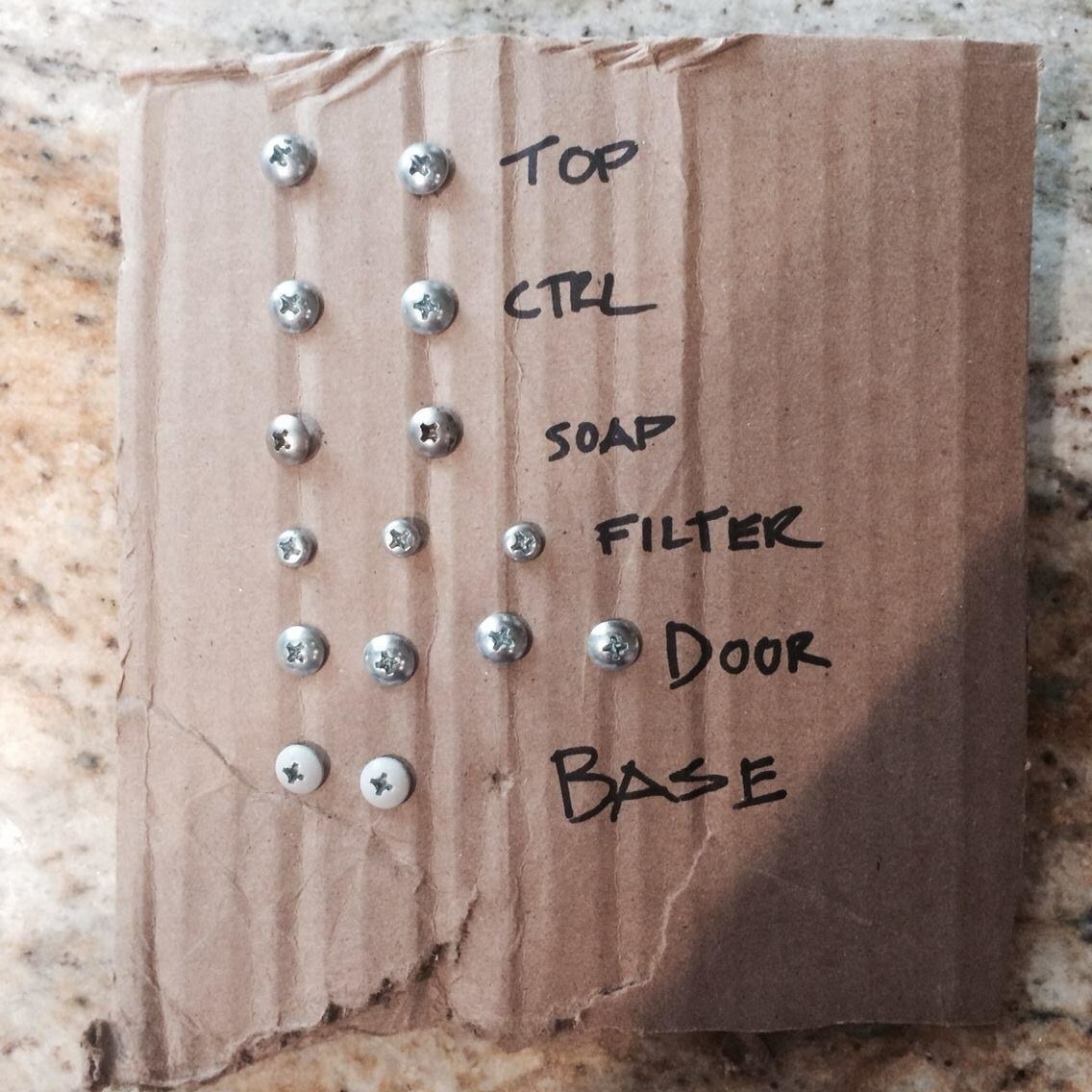 Bolts and functions on a cardboard piece