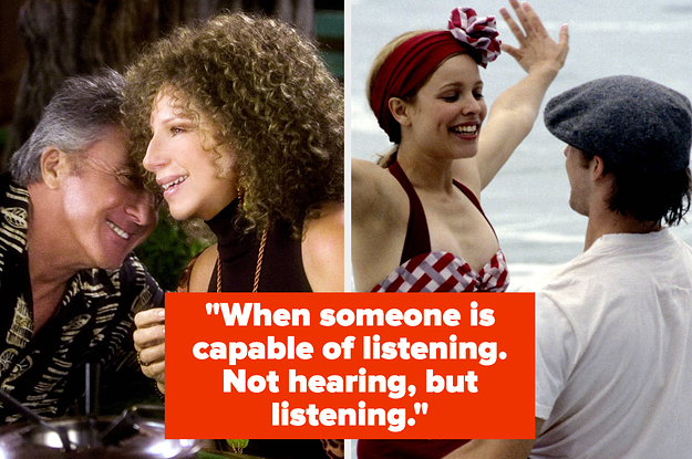 Dustin Hoffman, Barbra Streisand, Rachel McAdams, and Ryan Gosling, text: "When someone is capable of listening. Not hearing, but listening."