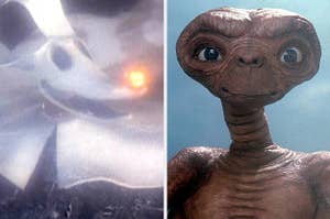 Zero, the dog from "Nightmare Before Christmas," next to E.T.
