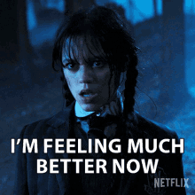 Wednesday Addams covered in dirt saying &quot;I&#x27;m feeling much better now&quot;