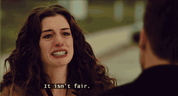 Anne Hathaway cries as she says, &quot;It isn&#x27;t fair&quot; while talking to Jake Gyllenhaal in the film &#x27;Love &amp;amp; Other Drugs&#x27;