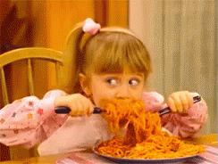 michelle tanner from full house messily eating pasta