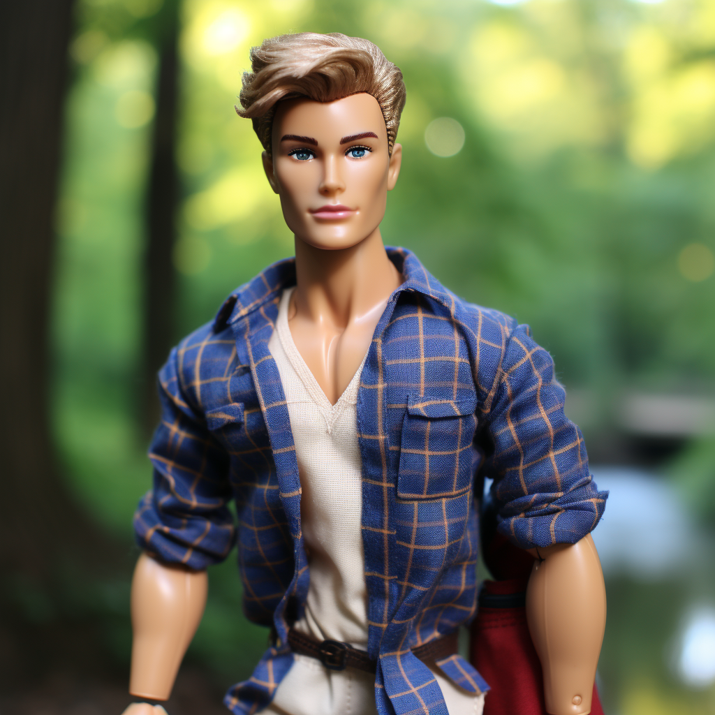 Blonde Ken with plaid shirt with rolled-up sleeves