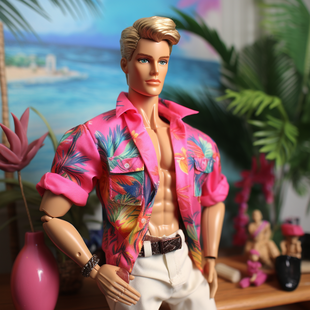 Blonde Ken with floral-print shirt