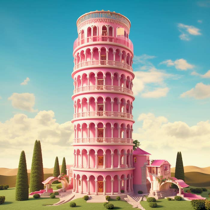 A pink Leaning Tower of Pisa