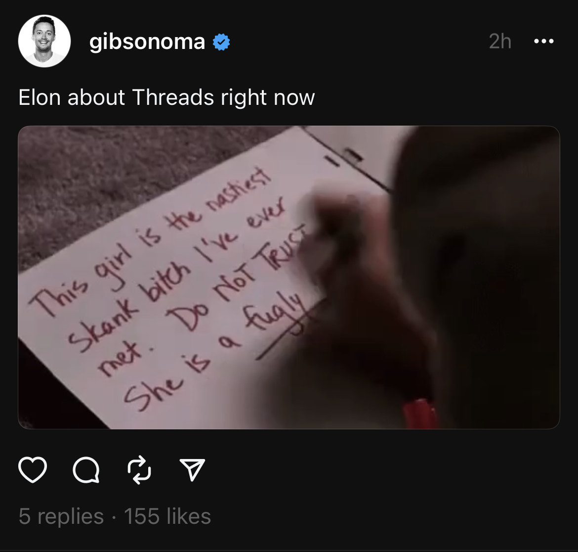 A thread that says Elon about threads right now with an image from Mean Girls