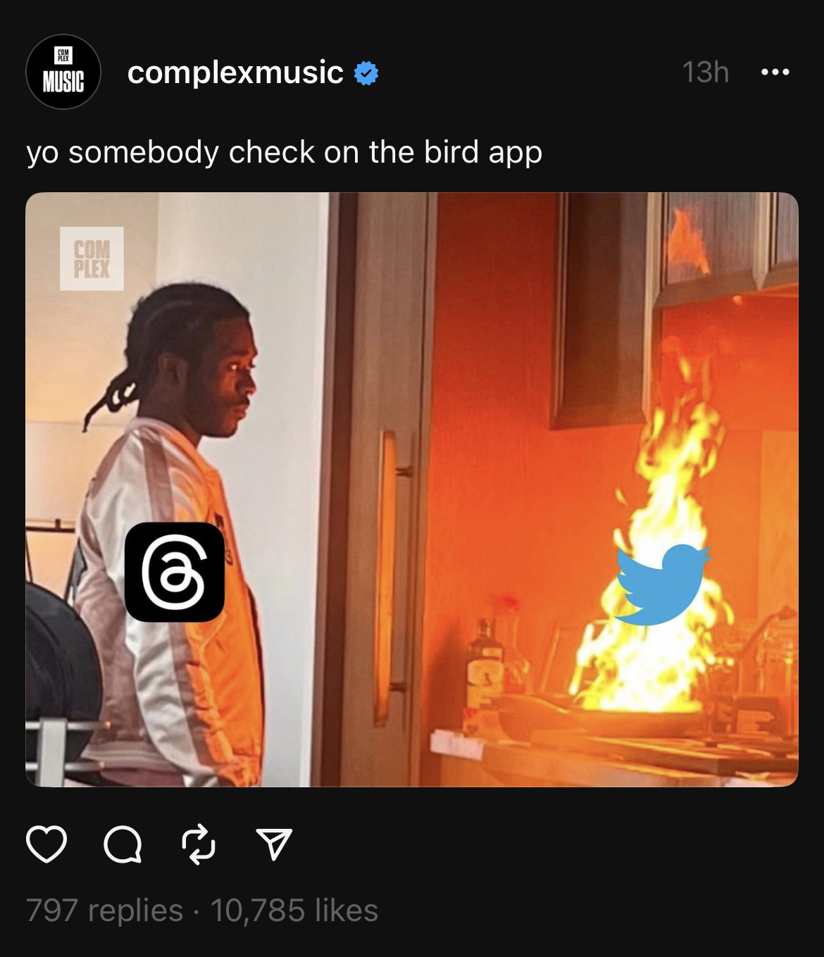 A thread of Lil Uzi Vert watching his pan on fire with the Twitter logo superimposed over the flame