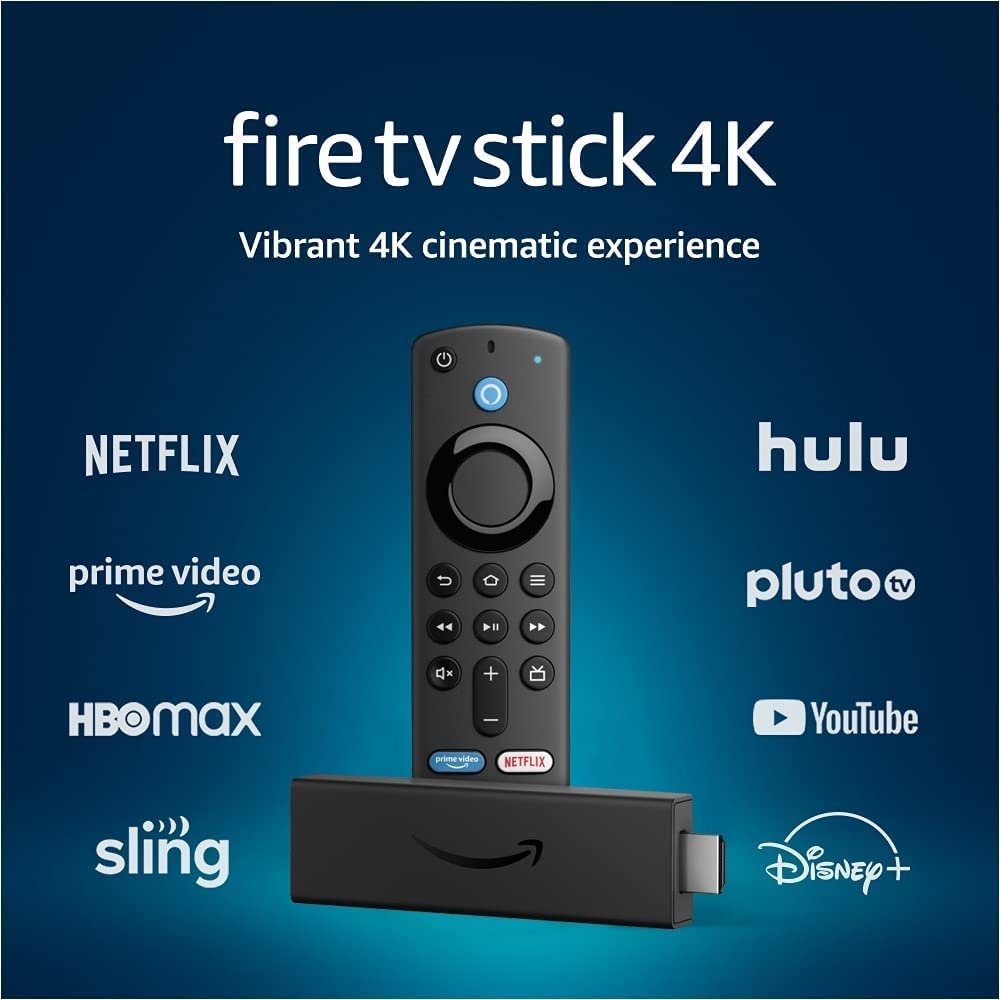 the fire tv stick 4k with text that says &quot;vibrant 4k cinematic experience&quot;