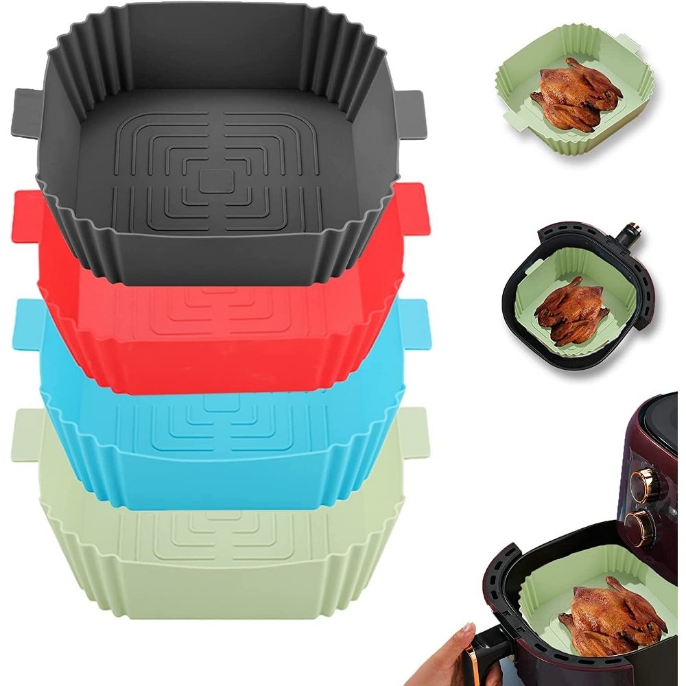 the silicone air fryer liners in green blue red and black
