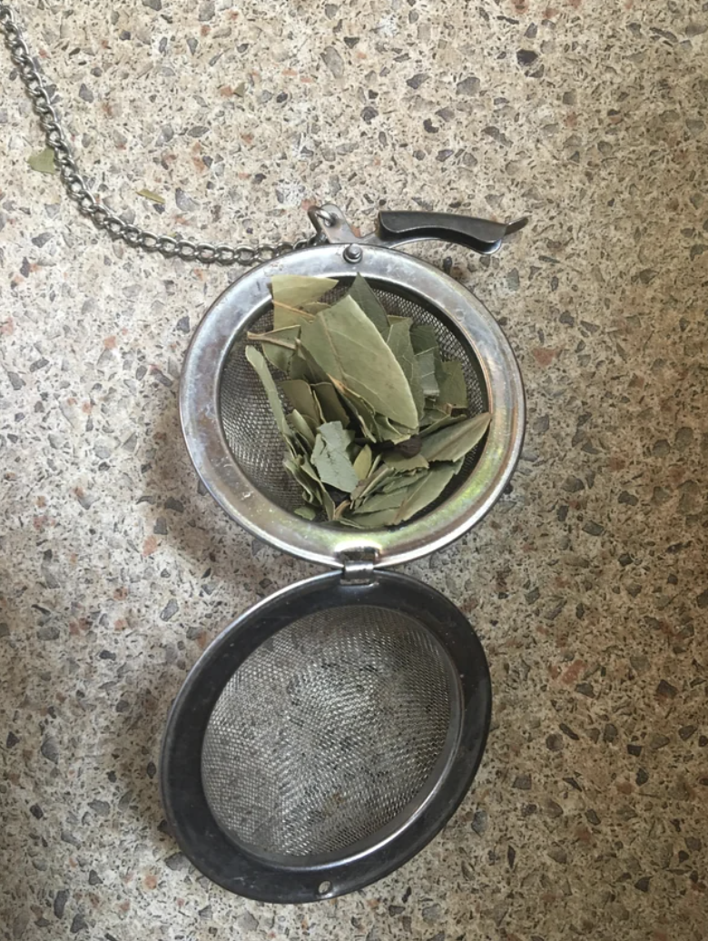 Close-up of herbs in a tea infuser