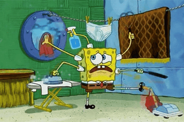 Spongebob cleaning a bunch of things at once