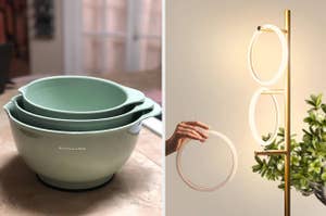 mixing bowls and light fixture
