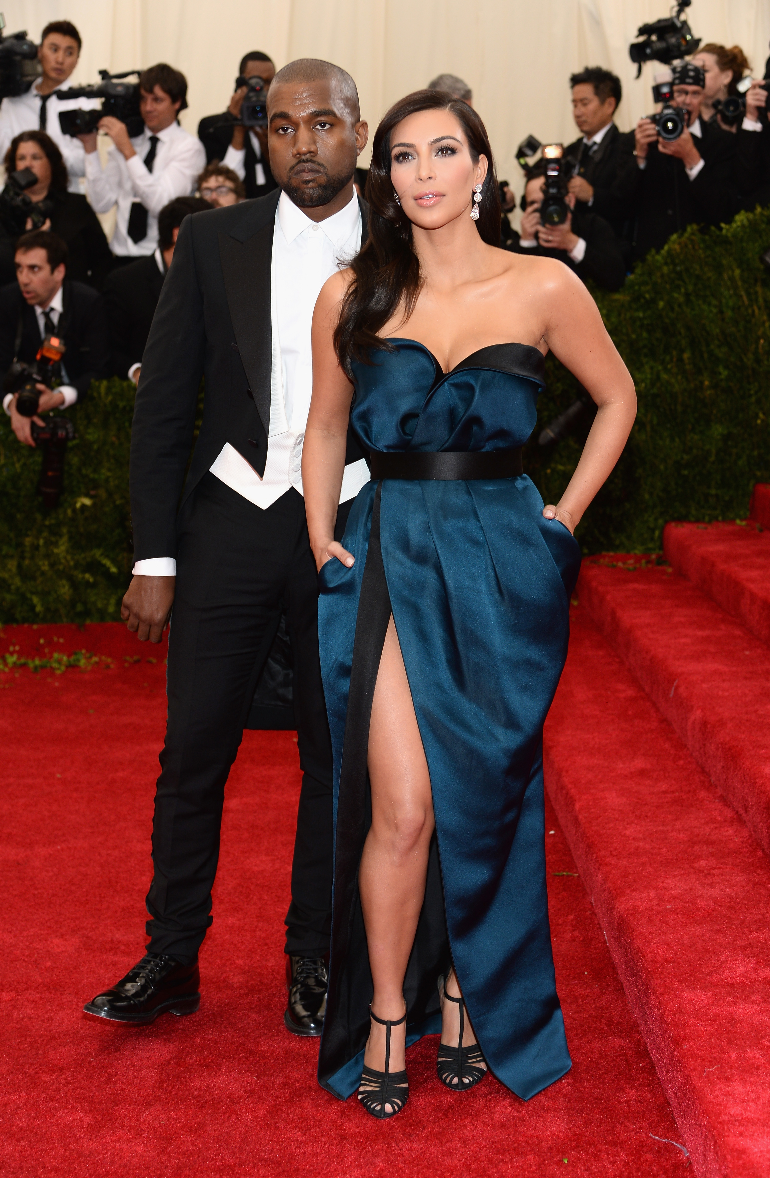 Close-up of Ye and Kim on the red carpet