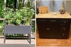 a planter and a kitchen island