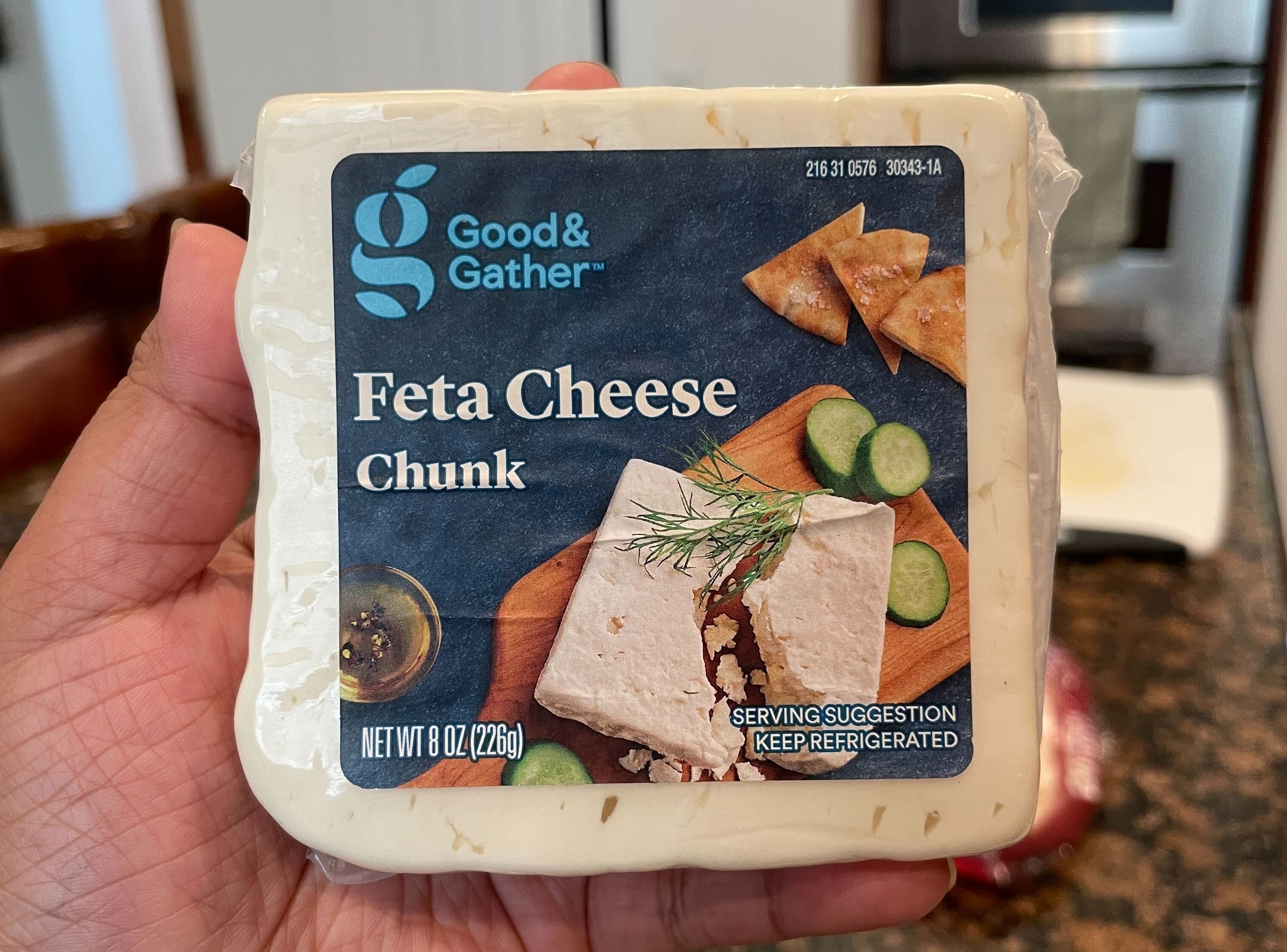 A block of feta cheese