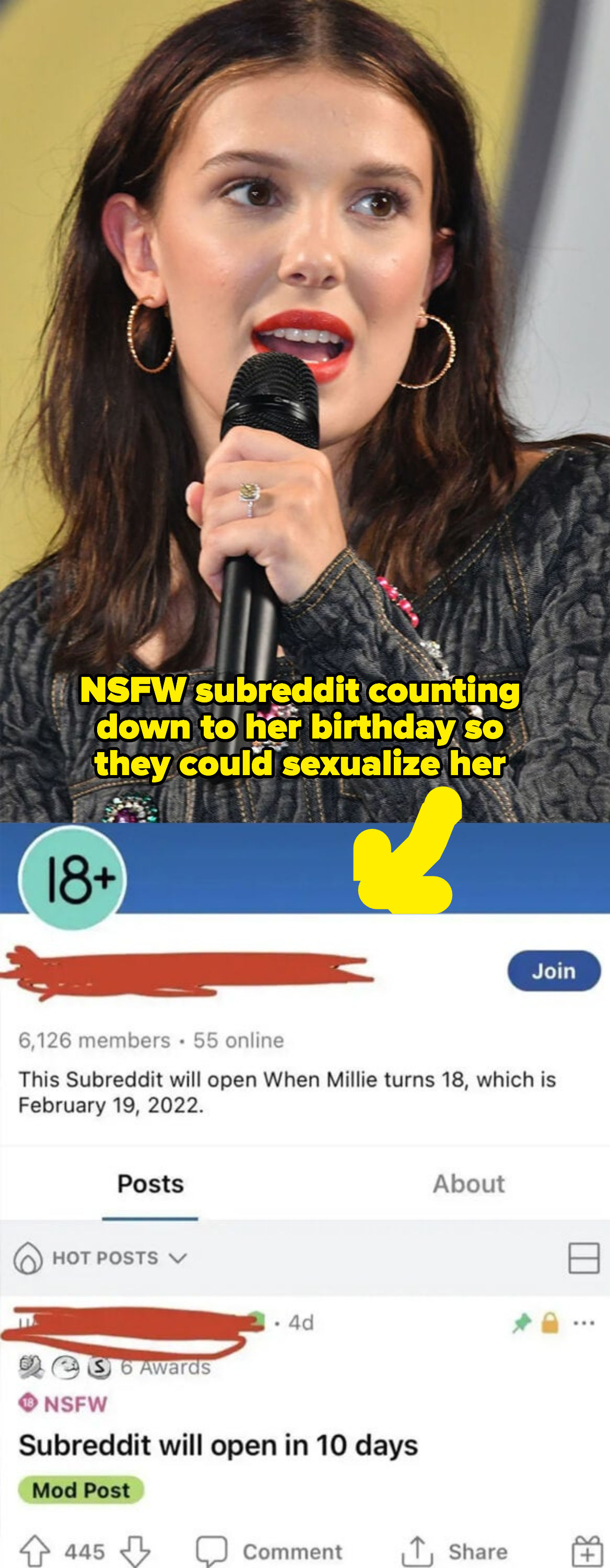 Screengrab of a Reddit thread about Millie Bobby Brown
