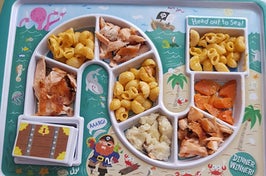snack mat with all the food in the compartments