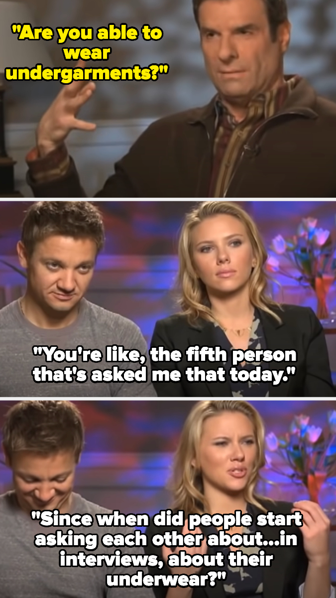 Scarlett Johansson and Jeremy Renner in an interview