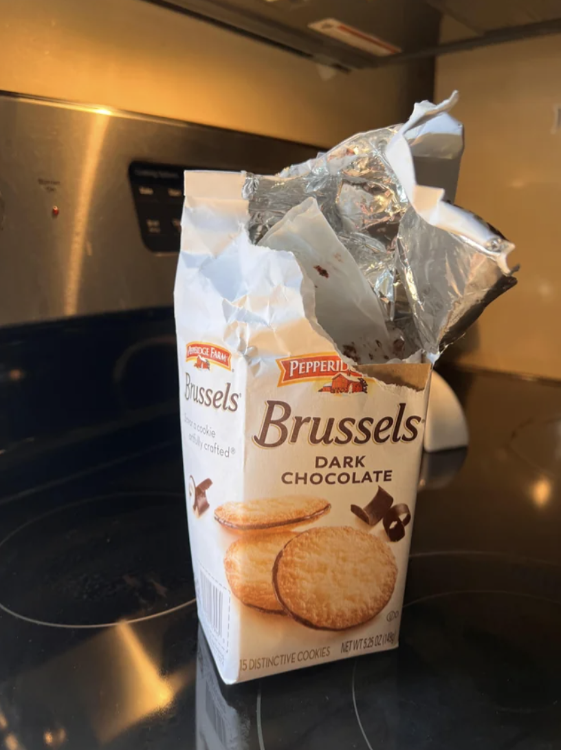 biscuit package ripped in the middle