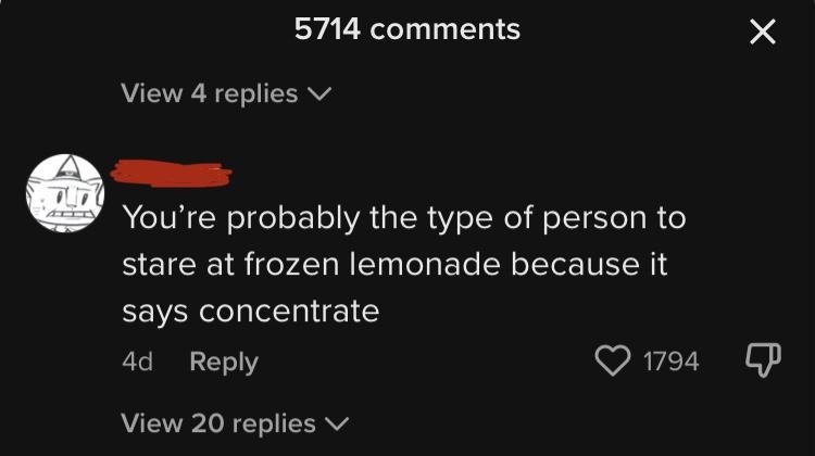 &quot;You&#x27;re probably the type of person to stare at frozen lemonade because it says concentrate&quot;