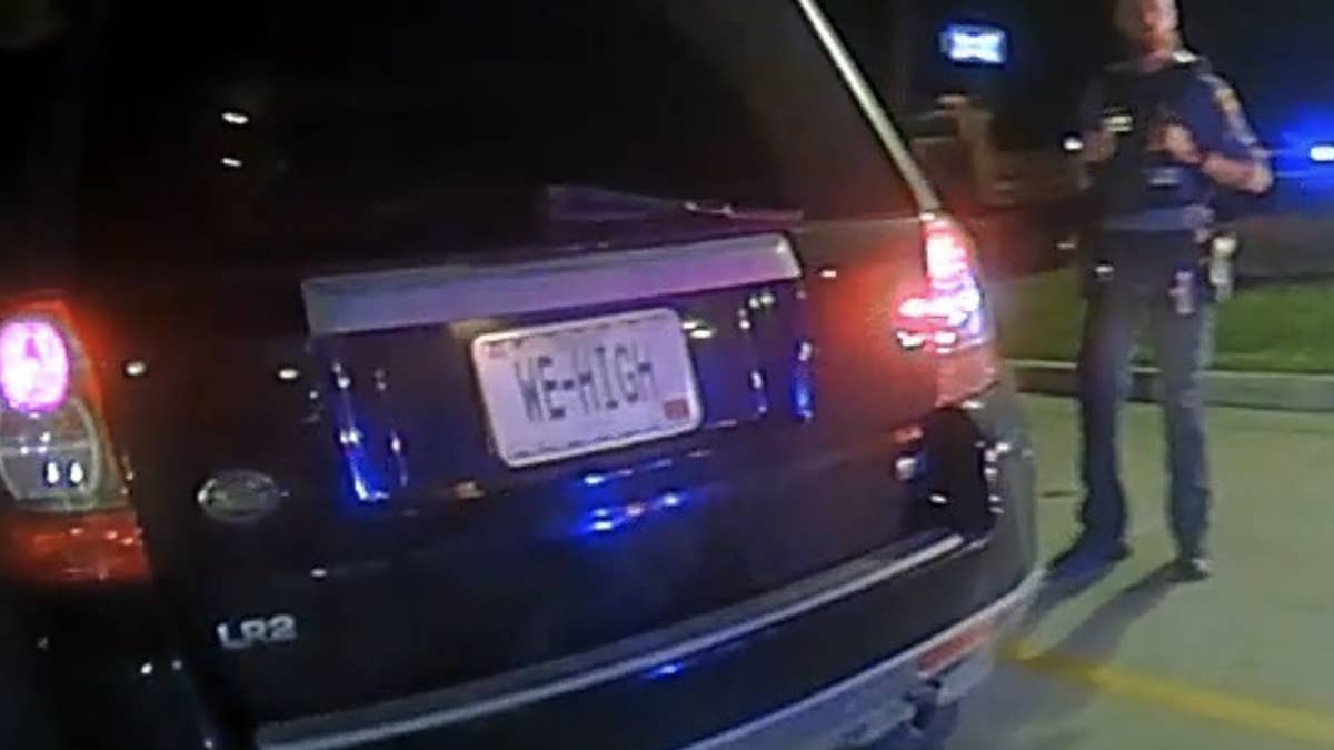 After attempting to evade the police, a Missouri couple's license plate gave law enforcement a high sign.