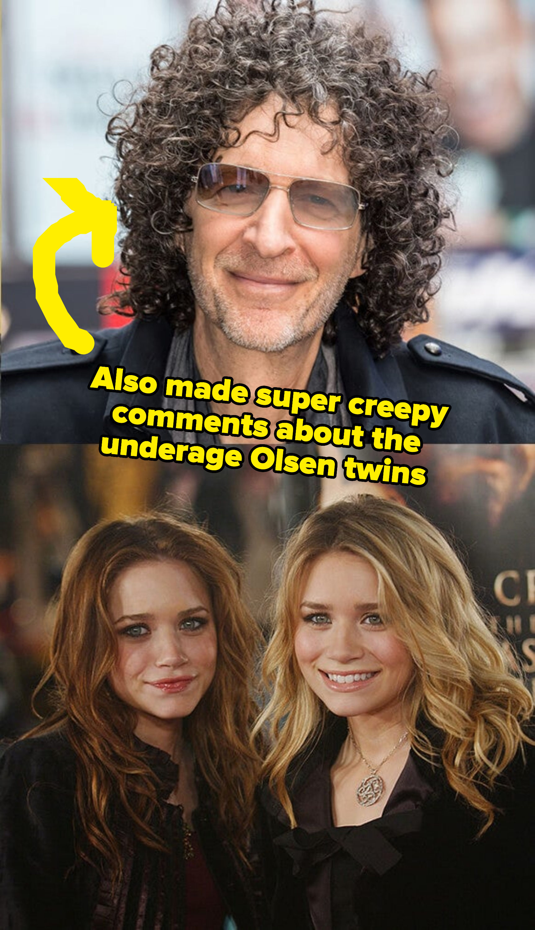 Screen grabs of Howard Stern and Mary-Kate and Ashley Olsen