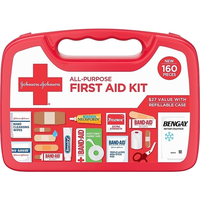A red first aid kit.