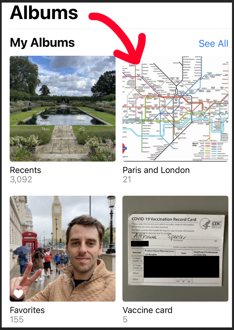 A screenshot of my photo albums on my phone, with one labeled as &quot;Paris and London,&quot; featuring the map of London&#x27;s underground system