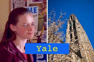 Rory Gilmore and Harkness Tower at Yale