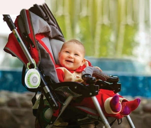A baby in a stroller