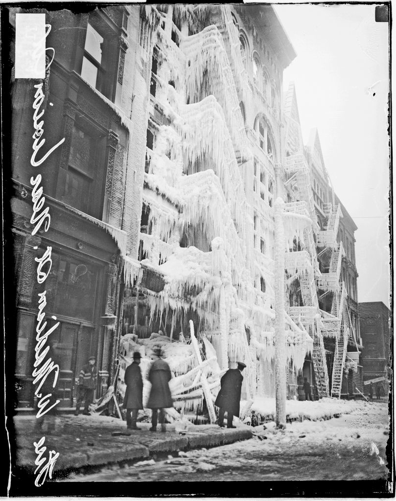 The exterior of the building is covered in huge icicles