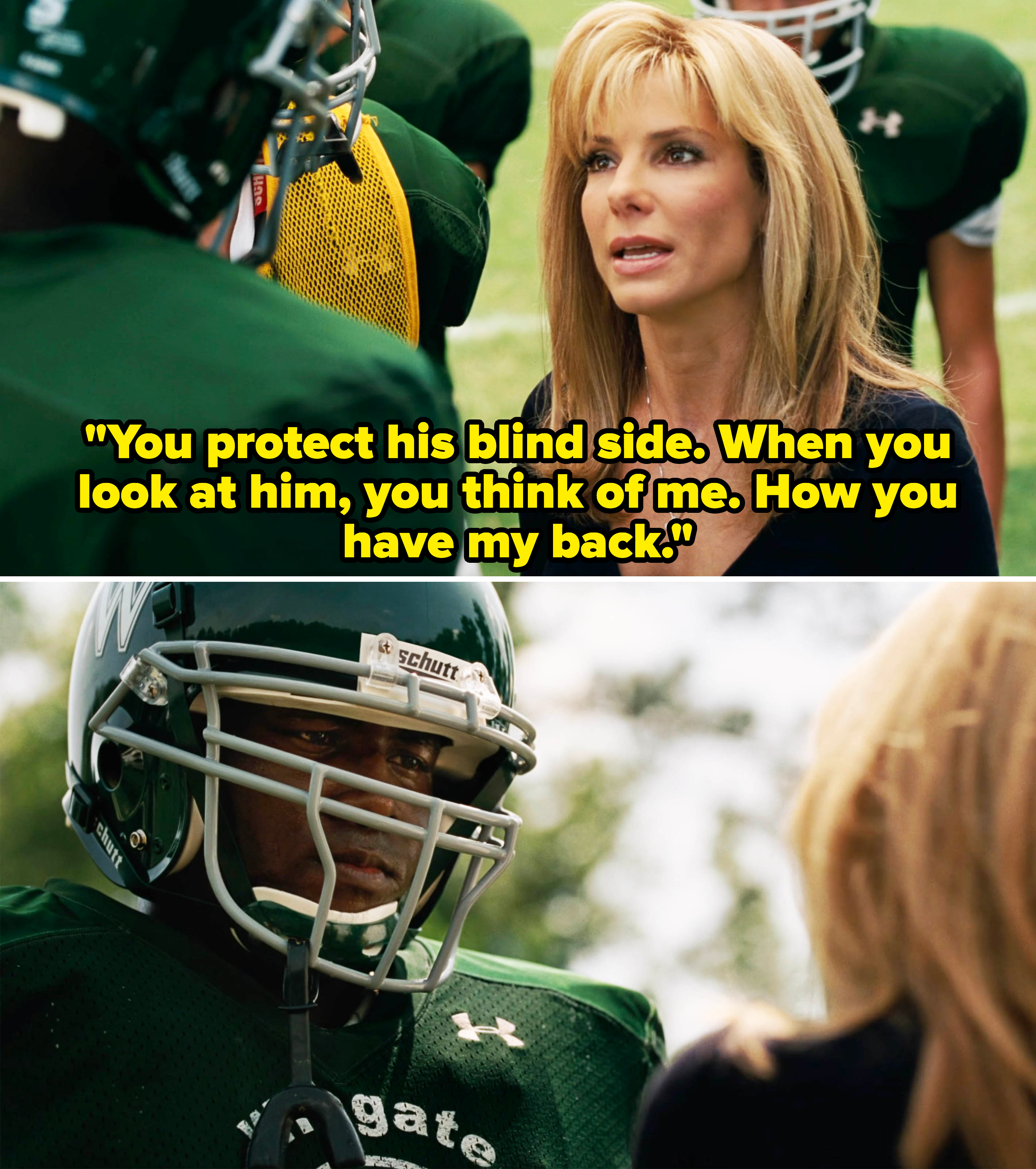 Leigh Anne Tuohy talking to Michael on the film telling to protect the Blind Side in a scene from the film