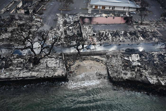 A overhead shot of the rubble after the fires in Lahaina