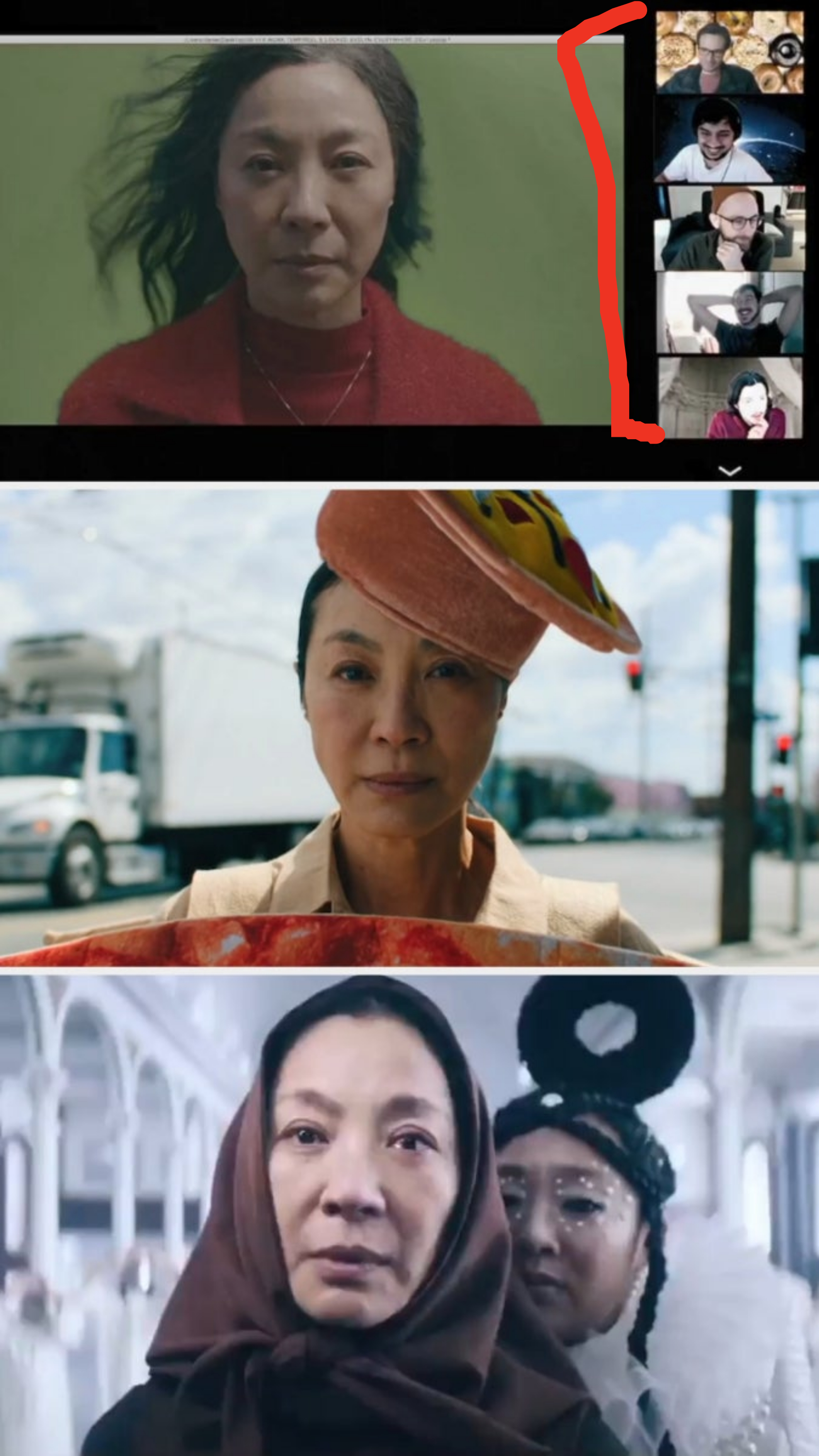Michelle Yeoh and visual effects editors in &quot;Everything Everywhere All at Once&quot;
