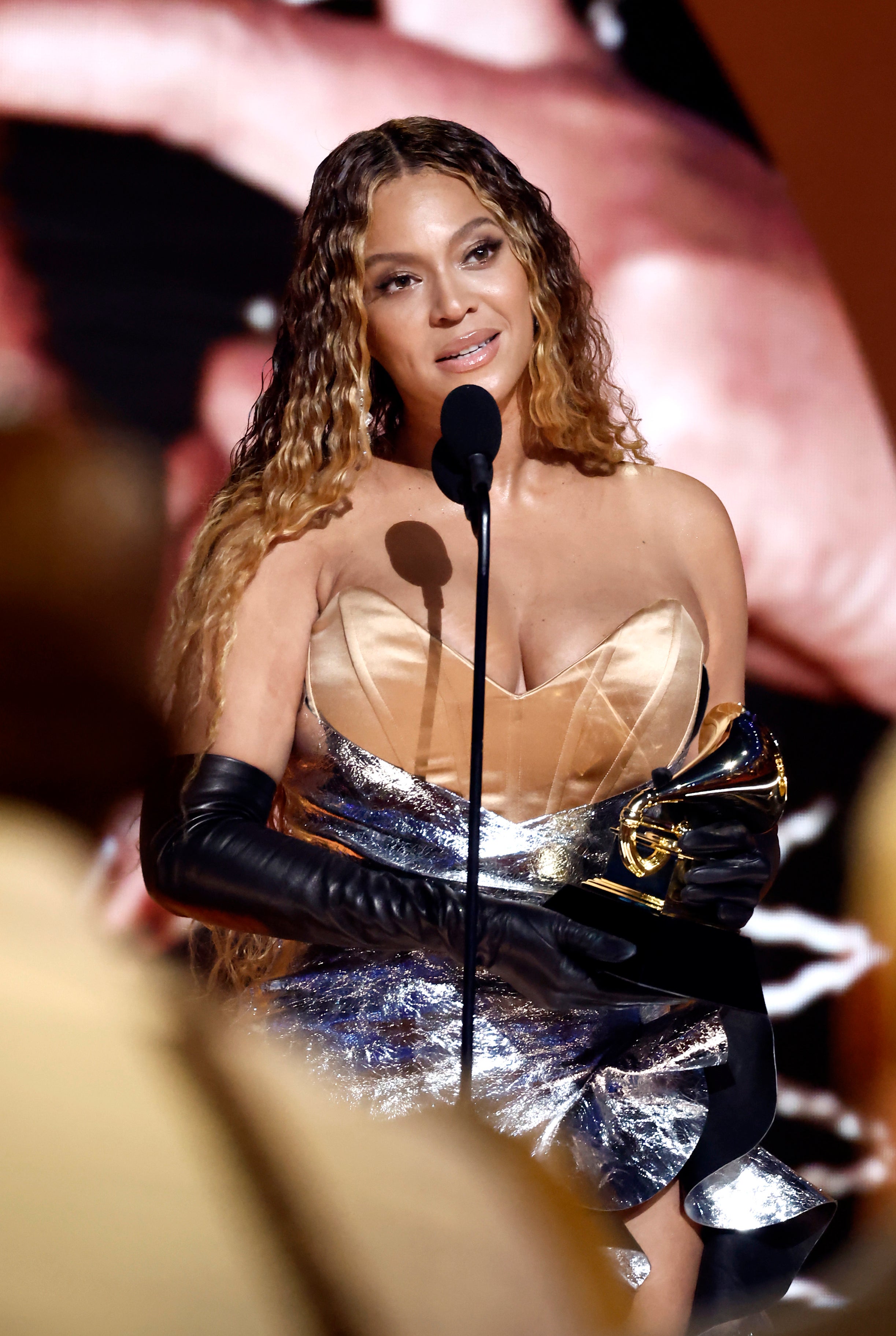 Beyoncé accepting a Grammy award