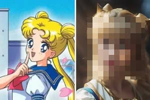 Sailor Moon anime and a blurred out version.