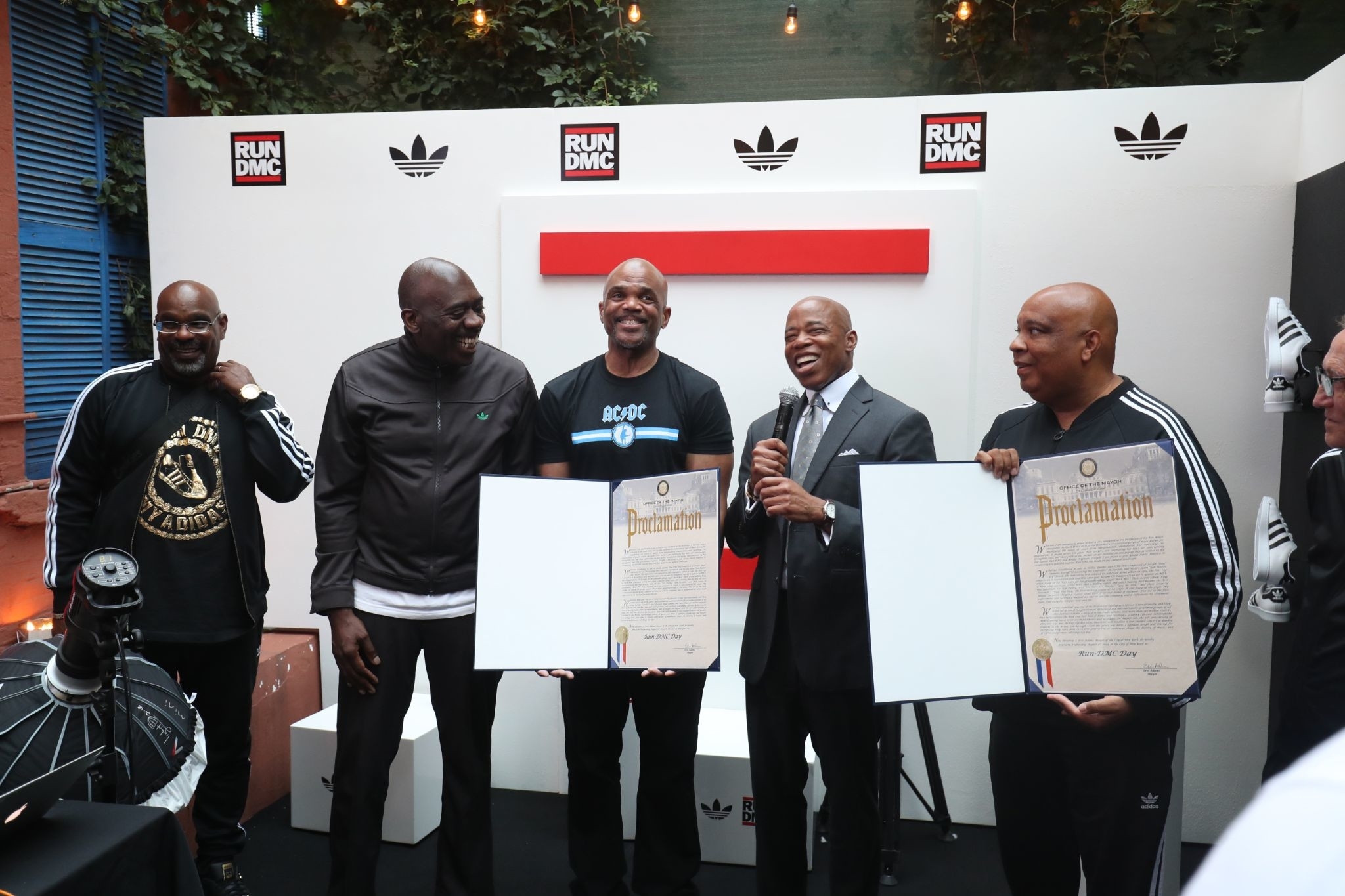 New York City Mayor Eric Adams with Run-DMC and Rupert Campbell on the first Run-DMC Day