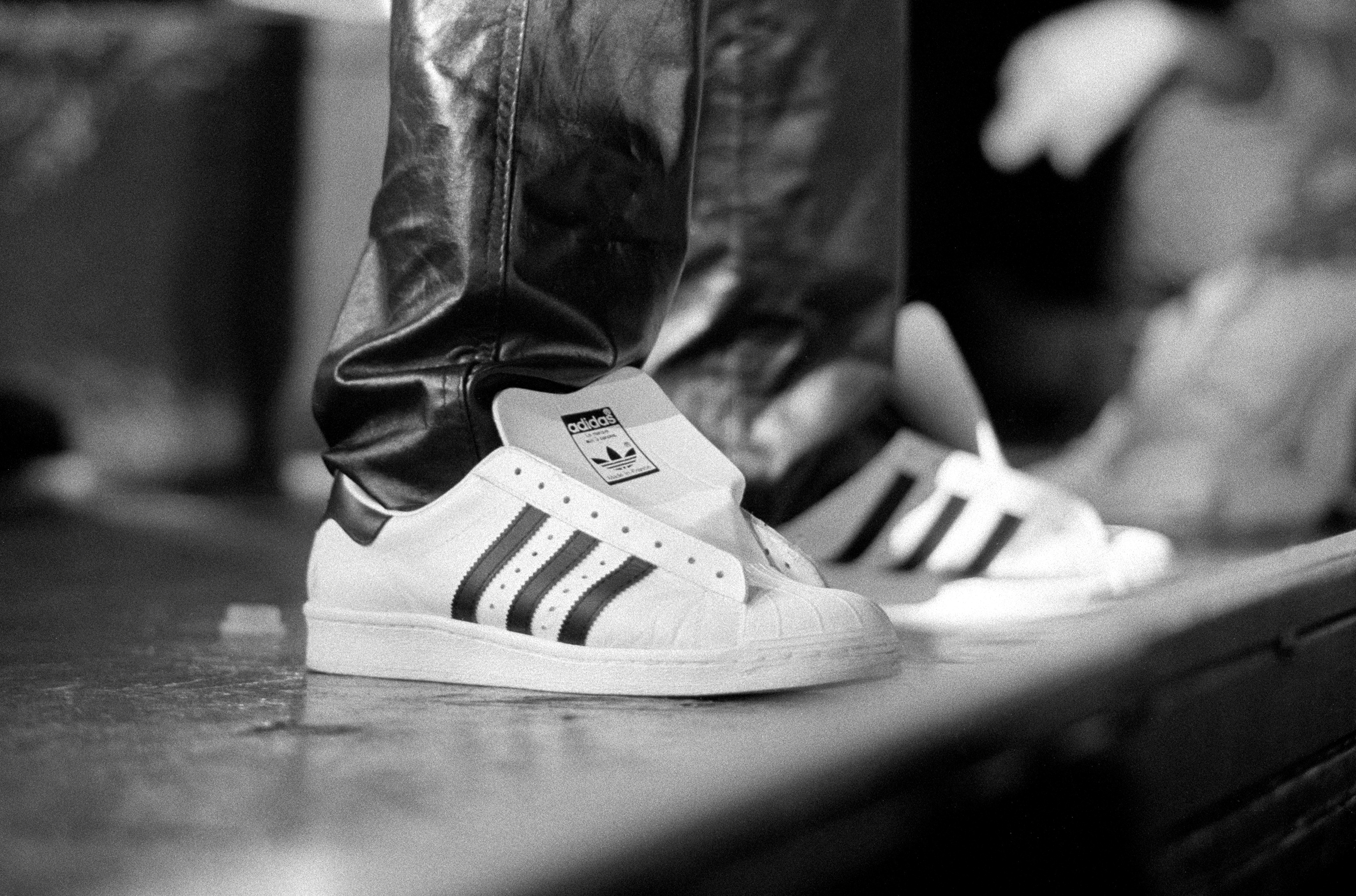 Run DMC Adidas Superstars with no laces, worn onstage in 1986