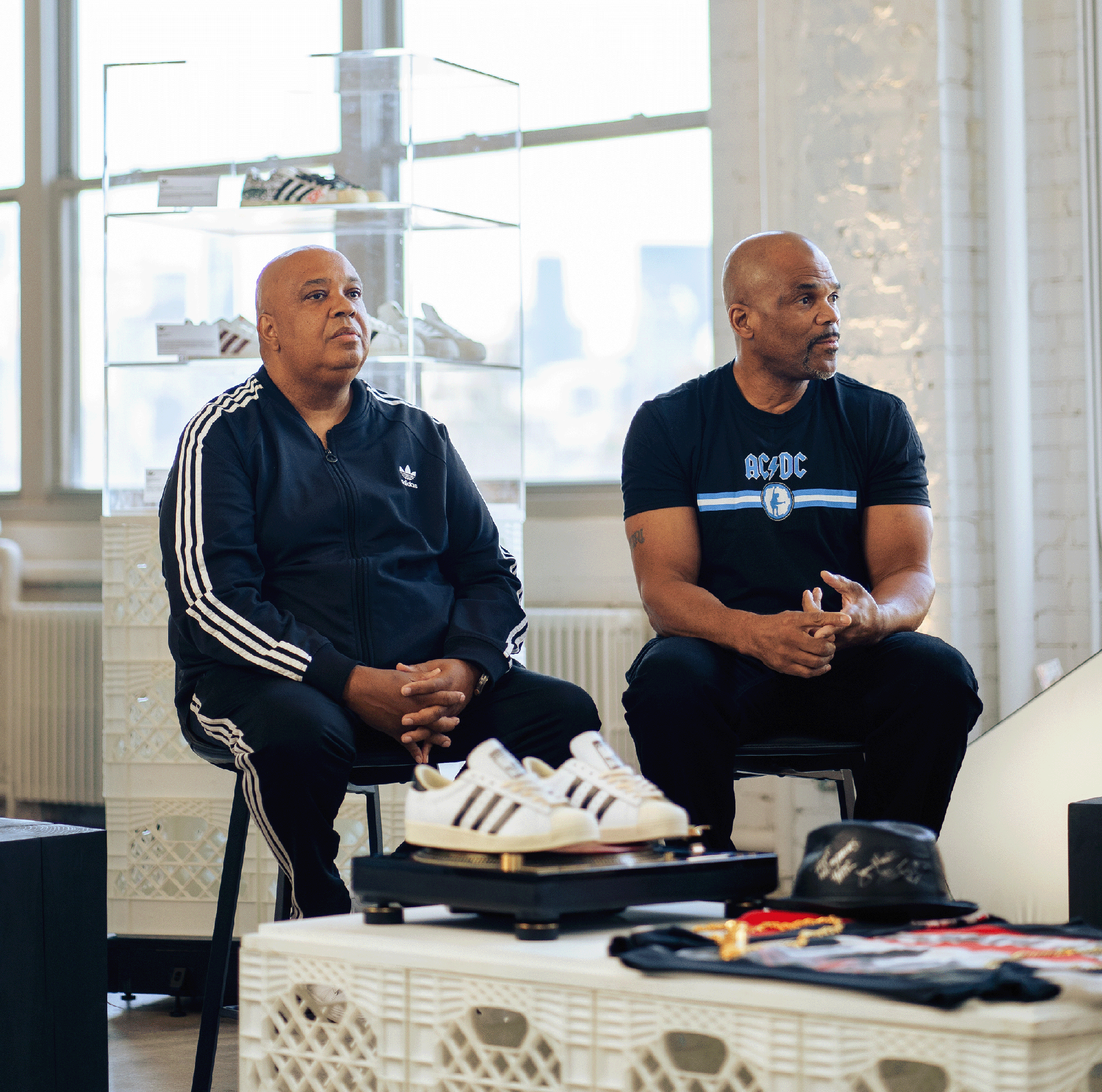 Run and DMC at the Adidas office in New York City