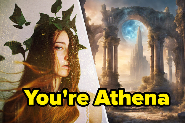 A woman with a leaf crown and ruins.