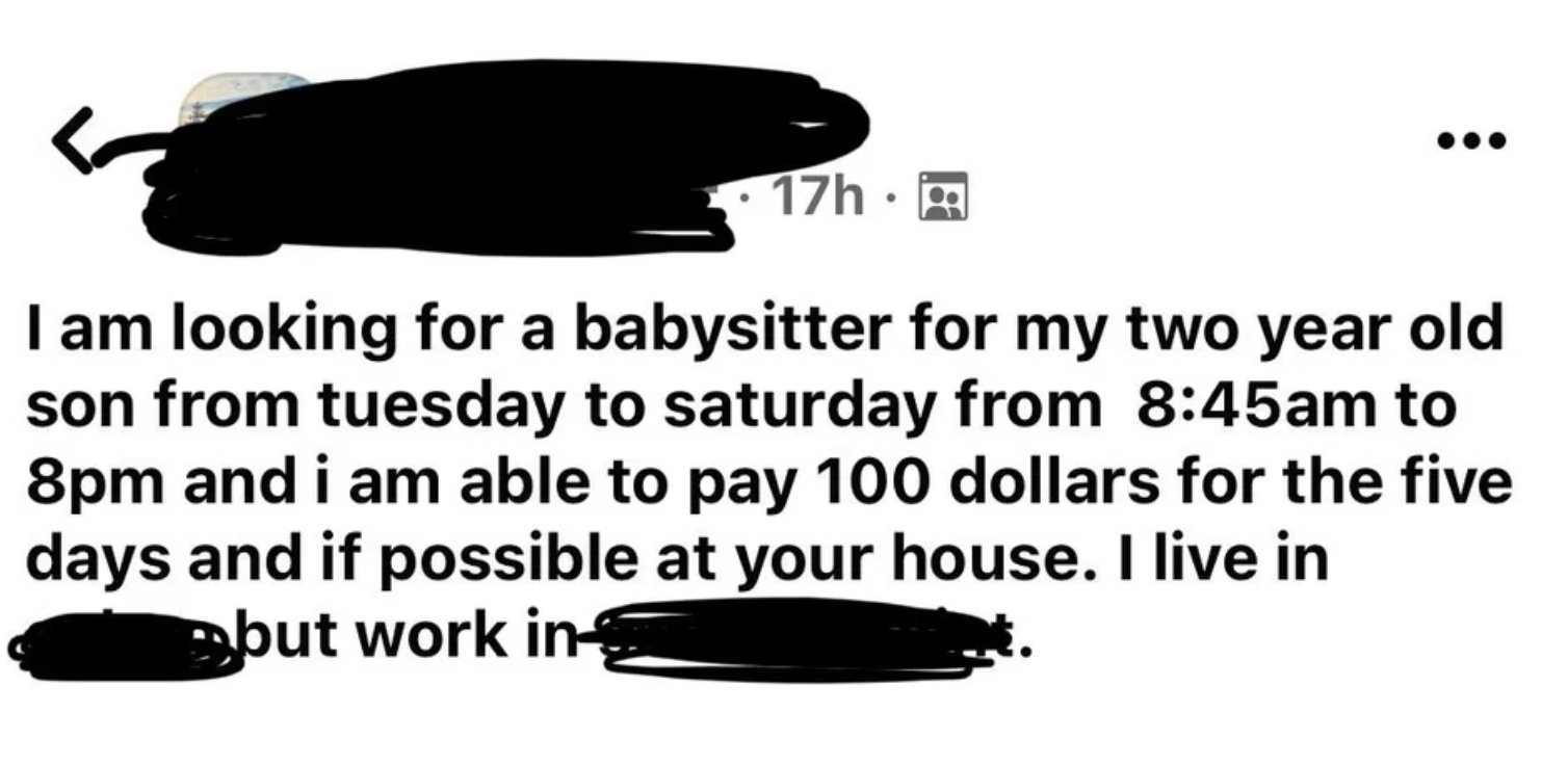 &quot;i am able to pay 100 dollars for the five days and if possible at your house.&quot;