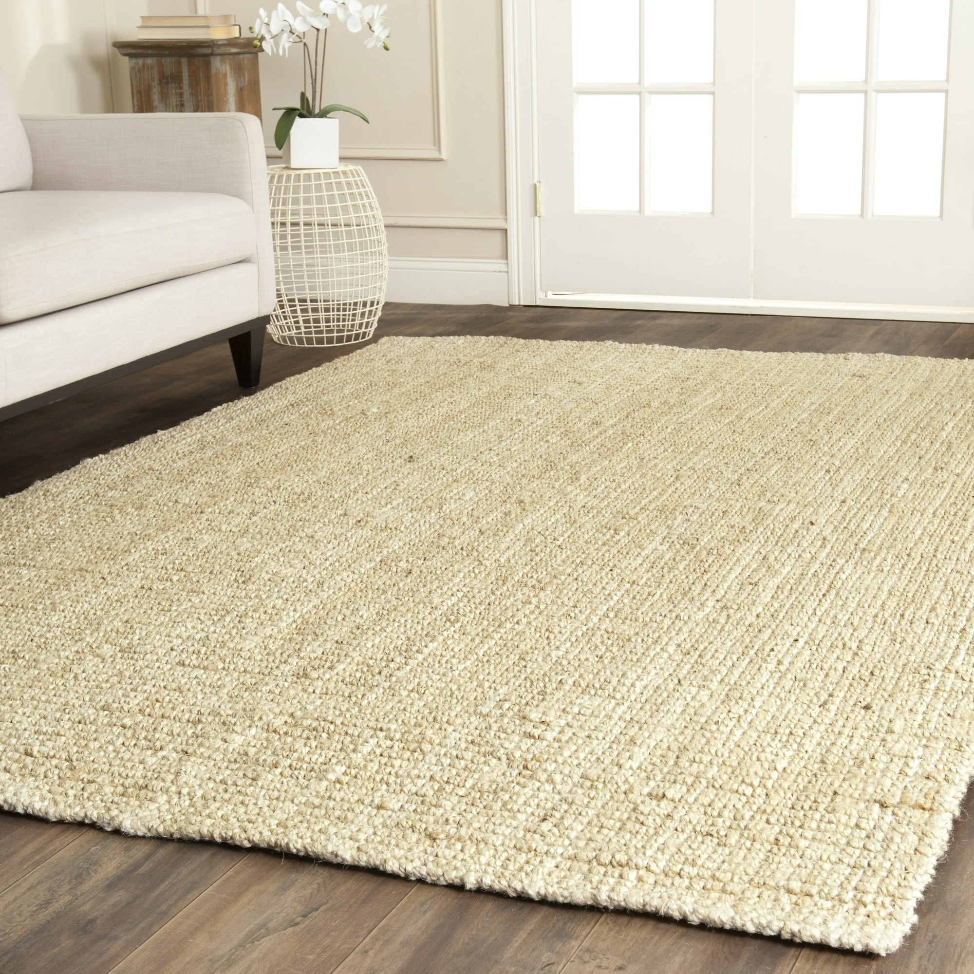 a jute area rug in a living room