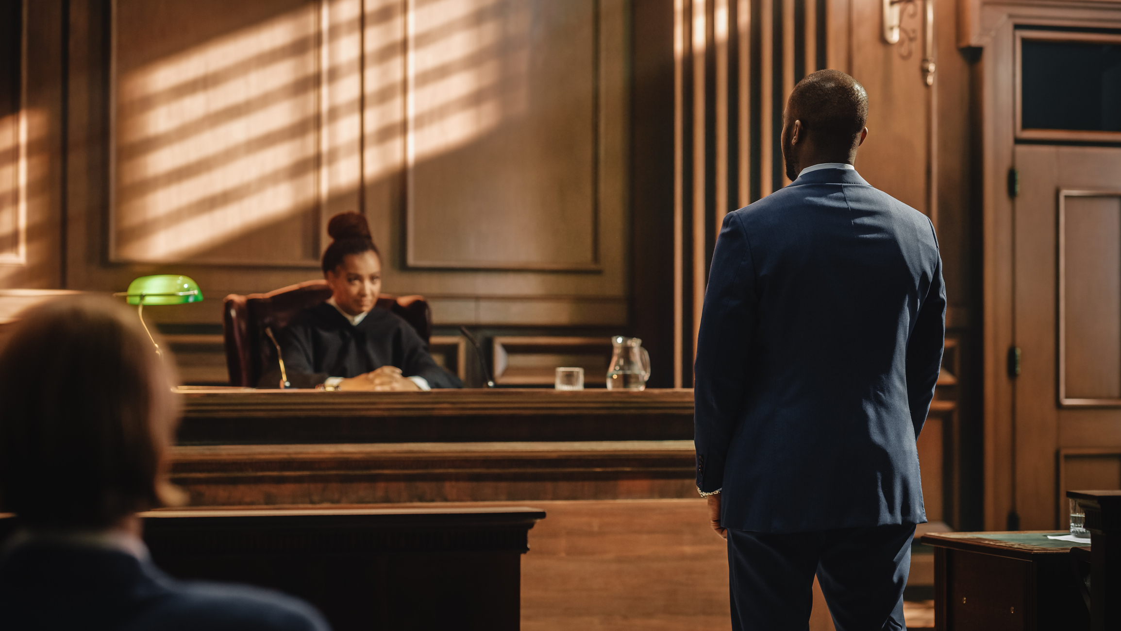 lawyer and judge in a courtroom