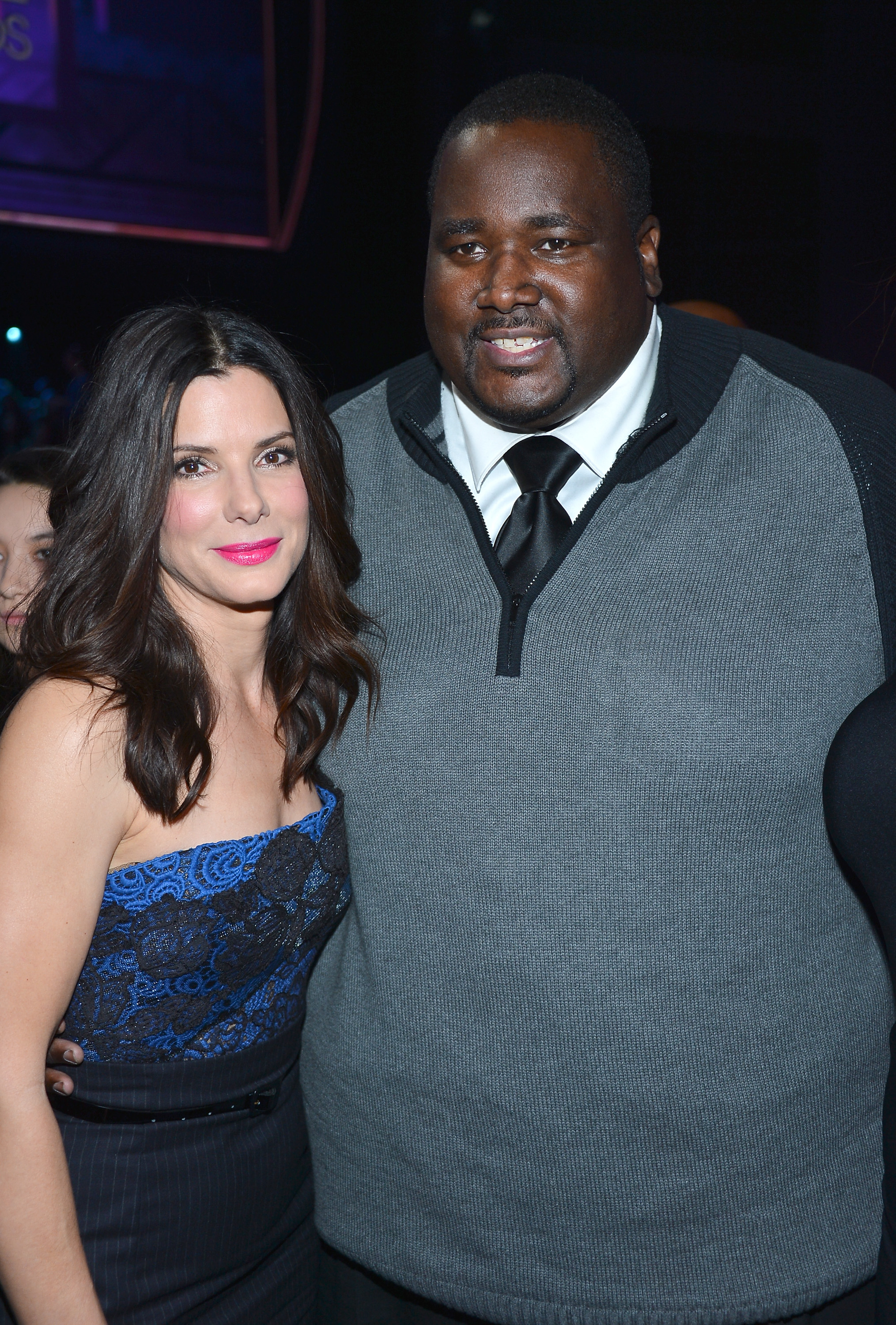 Sandra Bullock and Quinton Aaron at a media event