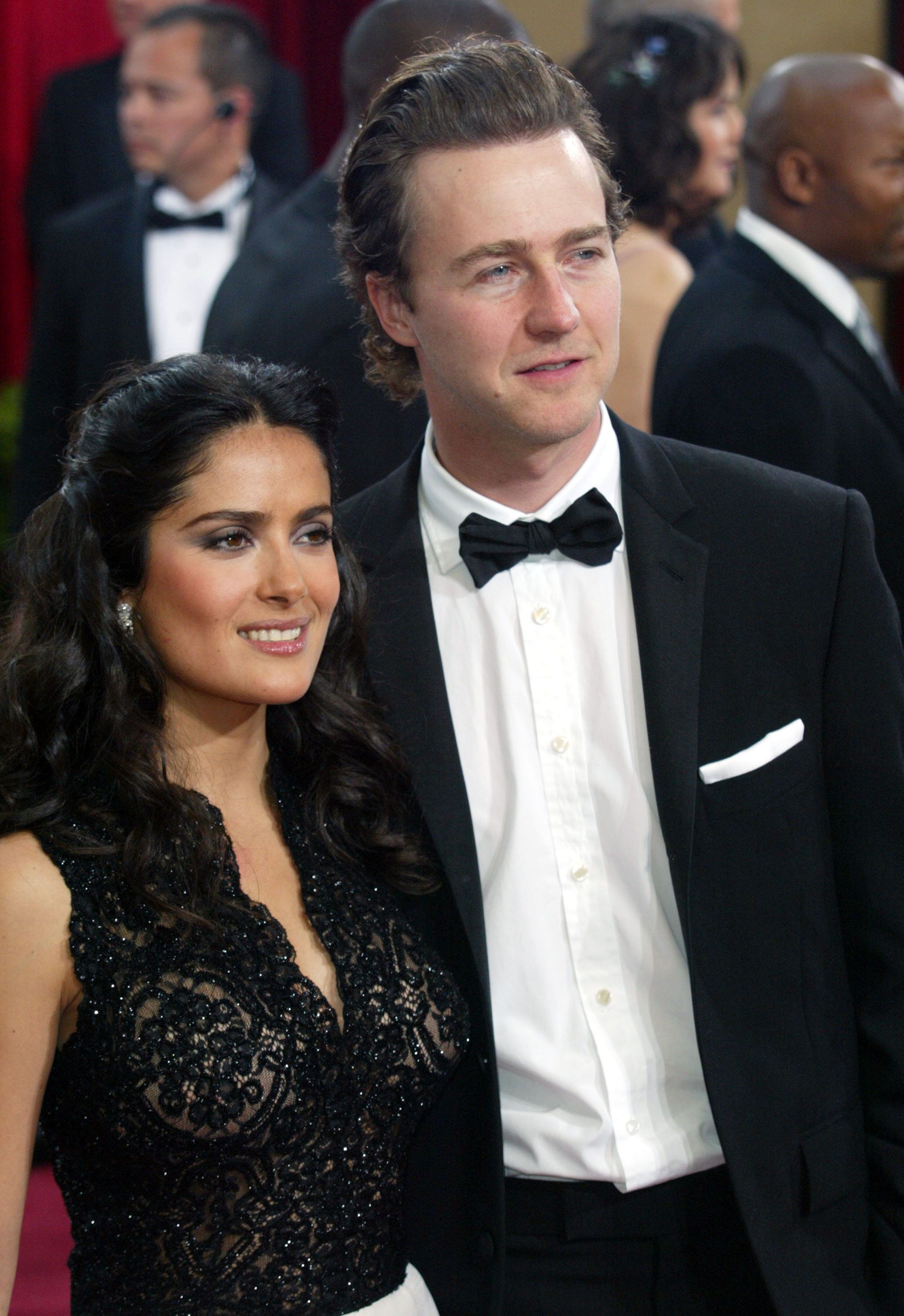 Close-up of Salma and Ed at a media event