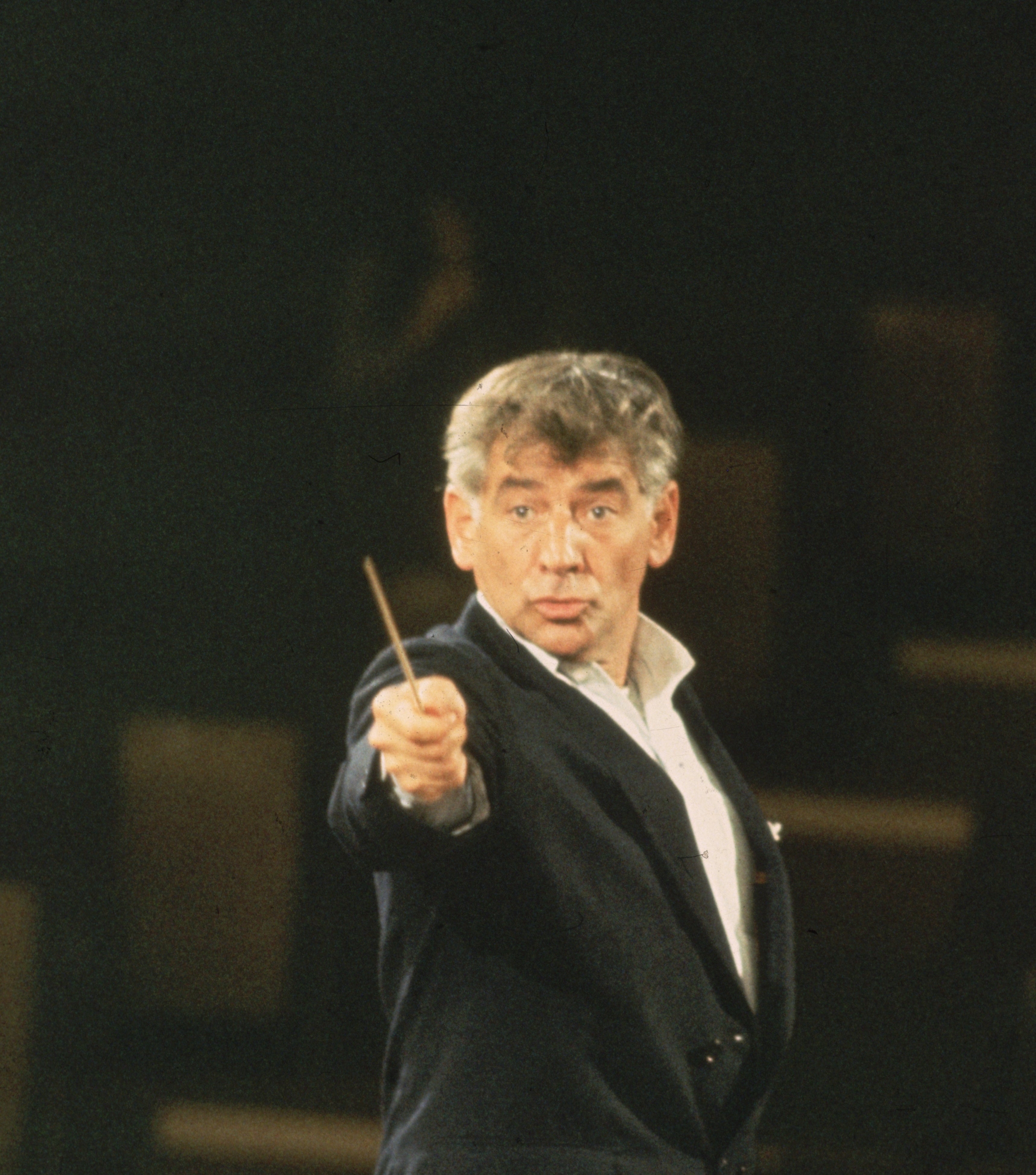 Close-up of Bernstein conducting