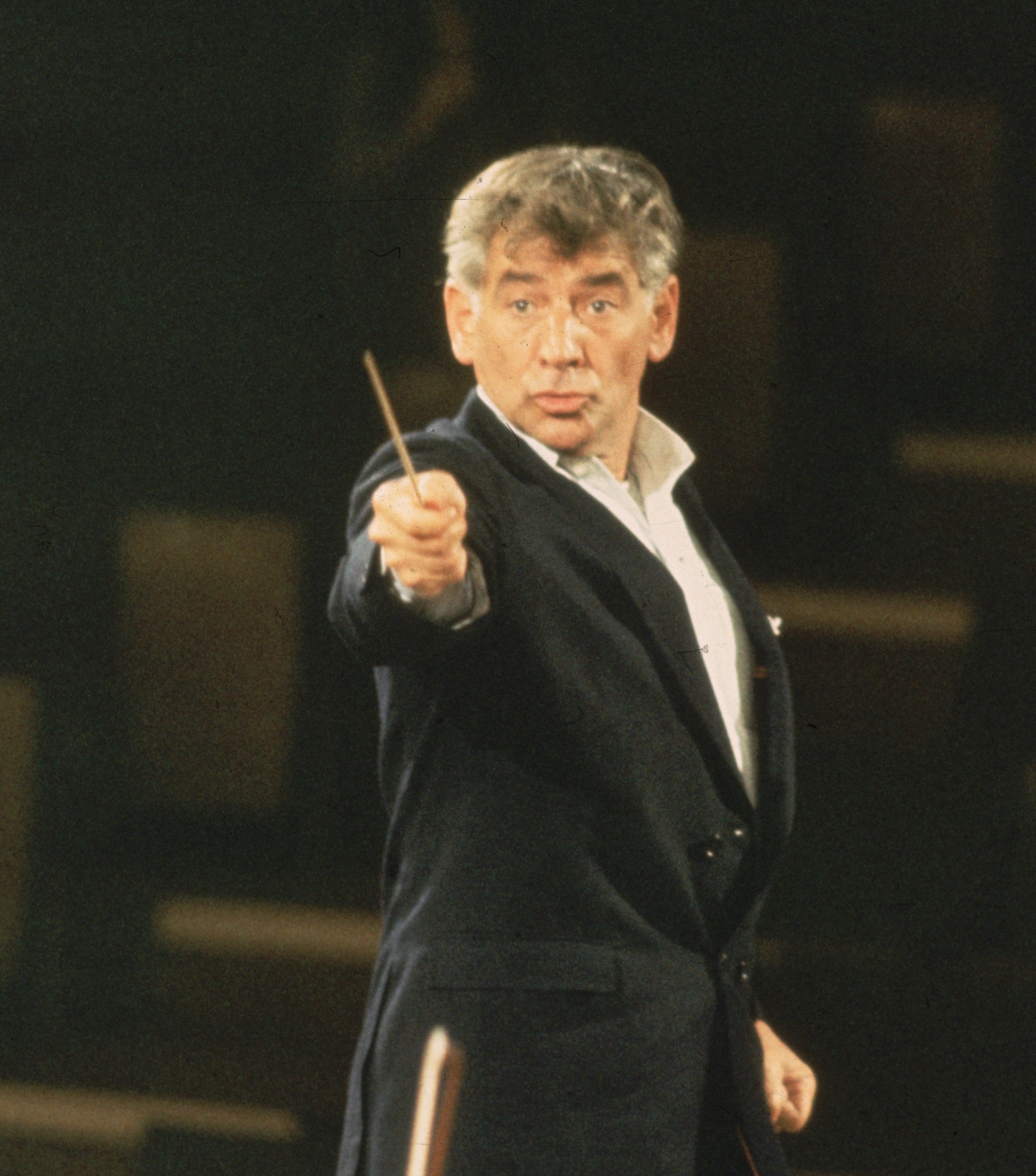 Close-up of Bernstein conducting