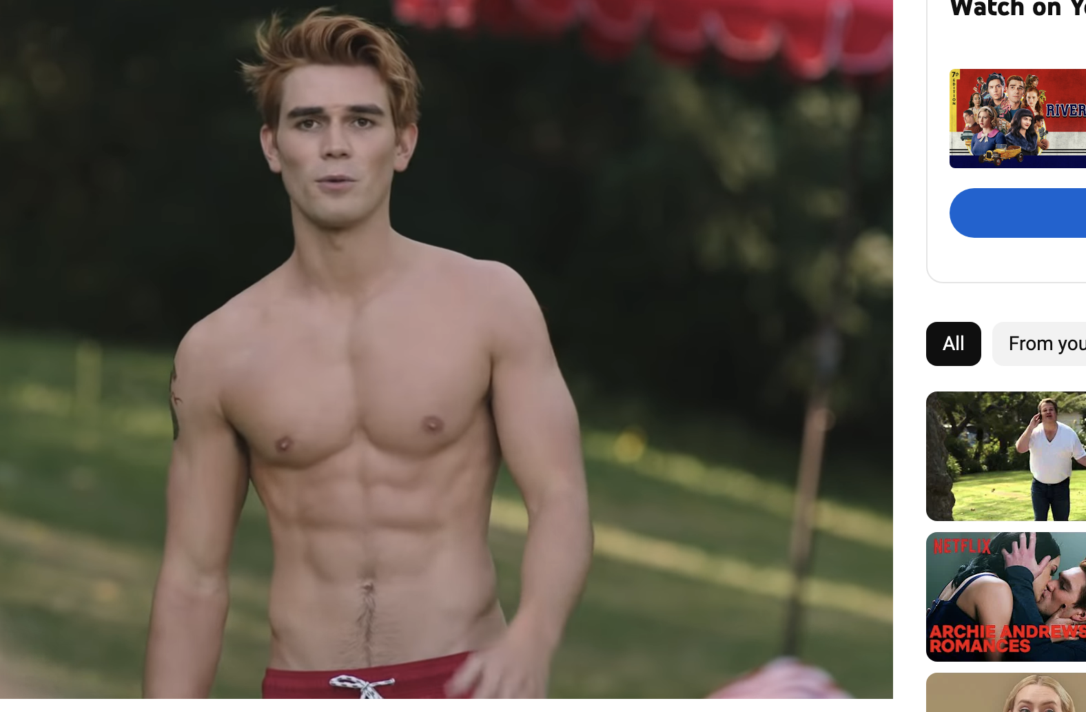 A shirtless KJ as Archie in &quot;Riverdale&quot;