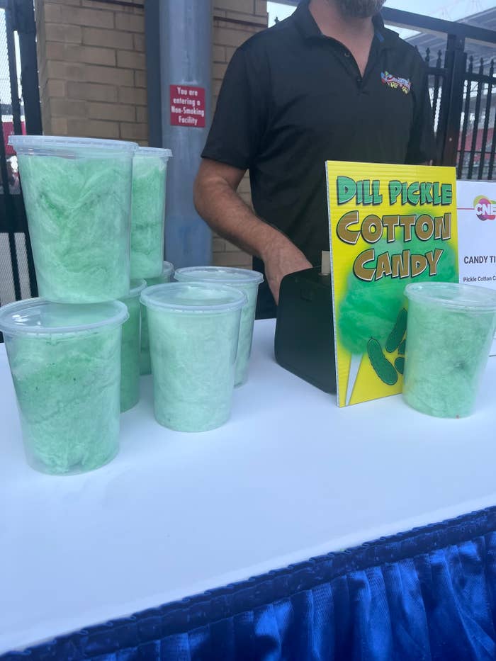 containers of green cotton candy